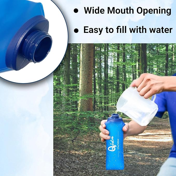 2PCS Soft Water Bottle, 17oz/500ml TPU Collapsible Flask Foldable Bottles for Hydration Pack, BPA-Free Soft Flasks Handheld Soft Flask Running Bottle for Running Hiking Cycling Climbing Traveling