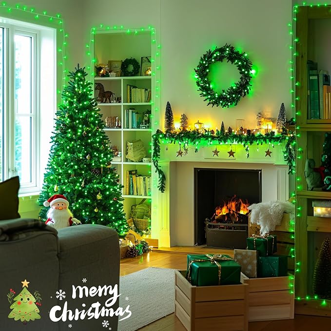 JMEXSUSS Green Christmas Lights Indoor Plug in,150 LED Connectable String Lights Outdoor, 59ft 8 Modes Green Christmas String Light for Bedroom Room Home Party Christmas Tree Decor (Pack of 2)