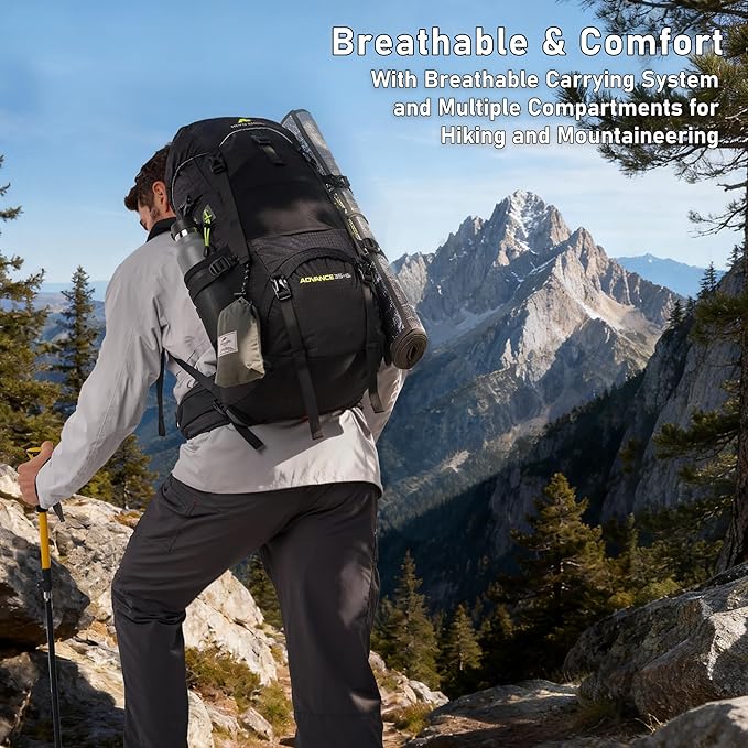 N NEVO RHINO 40L Internal Frame Hiking Backpack for Men Women with Rain Cover, Lightweight Outdoor Backpacking Backpack for Camping, Hiking, Traveling