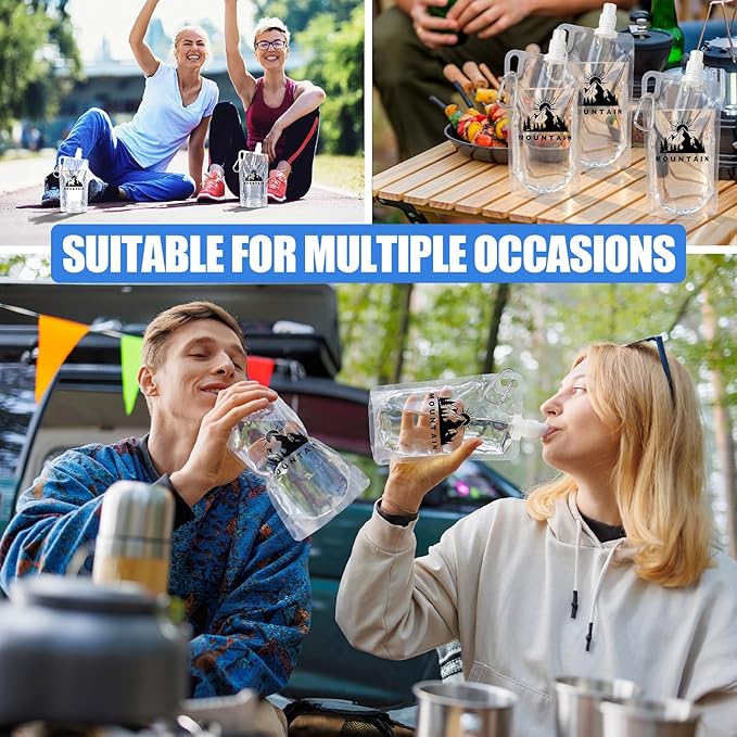12pack 1L Collapsible Water Bottles with Mountaineering Buckle (Not Suitable for Climbing) Hiking Foldable Backpacking Water Bottle Reusable 33oz Drink Bottle for Travel Camping Hiking