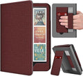 TNP Stand Case with Strap for Kindle Paperwhite 12th Gen 2024 / Kindle Colorsoft Signature Edition - 7" PU Leather Protective Folio Cover with Auto Wake/Sleep & Card Slot, Dark Red