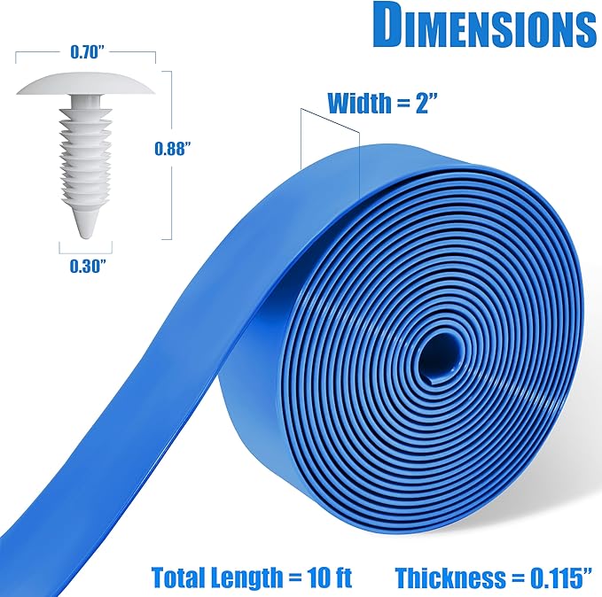 Vinyl Straps for Patio Chair Repair Kit 2'' Wide 10 Ft Long Replacement Straps + 10 Free Rivets for Outdoor Lawn Furniture Chaise Lounge Repair (Blue)