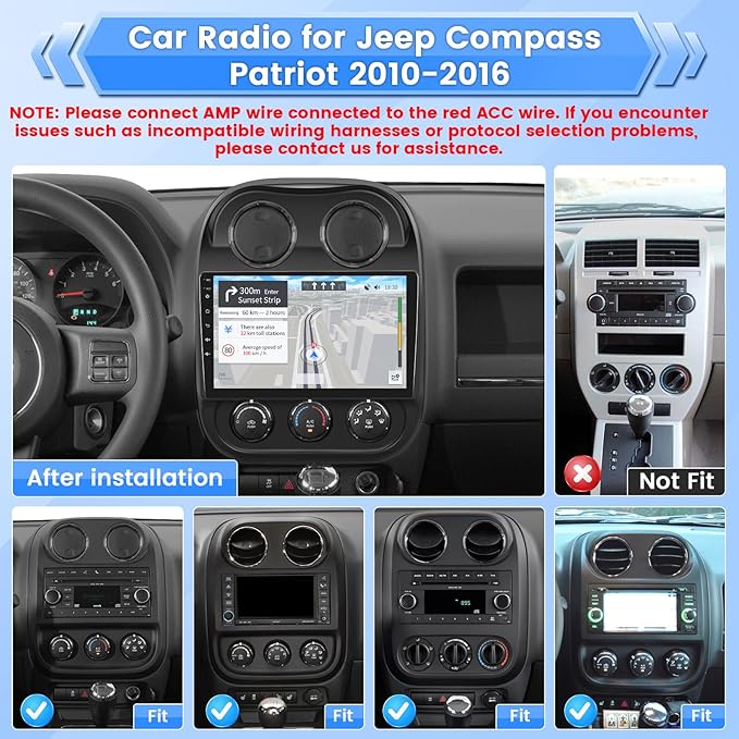 Car Radio for Jeep Compass Patriot 2010 2011 2012 2013 2014 2015 2016: 10.1 Inch Android Touch Screen for Compass Patriot Car Stereo with GPS Navigation/5GHz WiFi/Bluetooth + Backup Camera