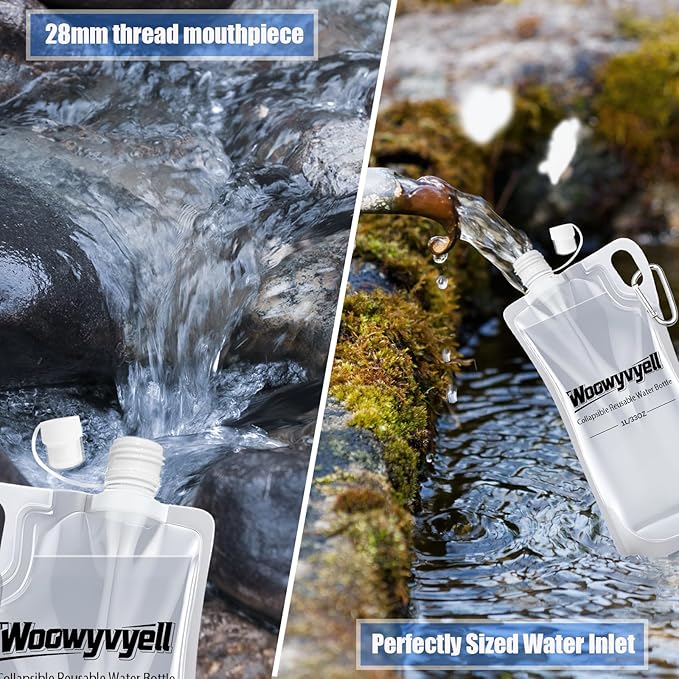 2-Pack 33oz (1L) Collapsible Water Bottles with Mountaineering Buckle, BPA-Free Foldable Travel Bottle for Camping Hiking Running Cycling Mountaineering - Compatible With All 28mm Thread Water Filter