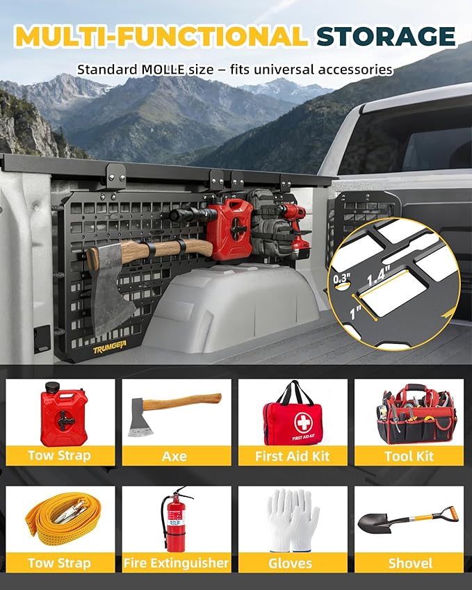 Trumgeta Aluminum Side Bed MOLLE Panel Fit for 2019–2026 Chevy Silverado 5.8FT, Easy No-Drill Install, Heavy-Duty Truck Bed Organizer Rack System for Tools Gear Accessories