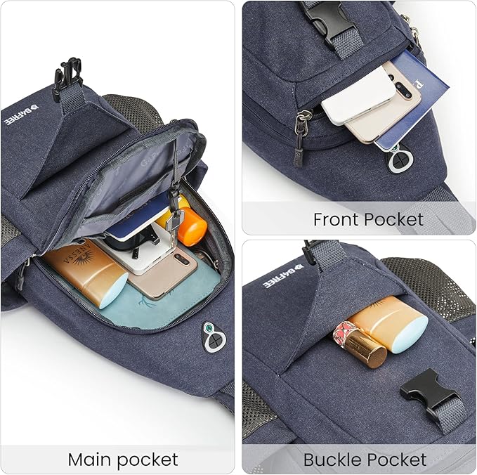 G4Free Canvas Sling Bag Crossbody Backpack with USB Charging Port & RFID Blocking, Hiking Daypack Chest Bag for Women Men