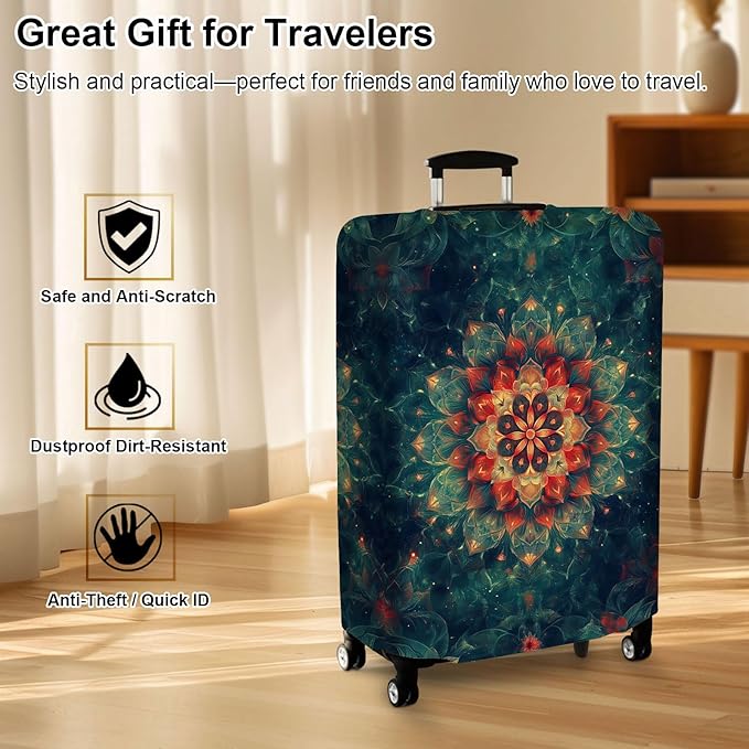 Luggage Cover Protector for 30-32 Inch Suitcases, TSA Approved Elastic Travel Suitcase Covers, Anti-Scratch Washable Luggage Sleeve for Carry On & Checked Bags, Mandala