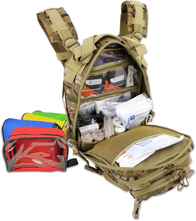 Lightning X Stocked EMS/EMT Trauma & Bleeding First Aid Responder Medical Backpack + Kit + Pouches (Camo)