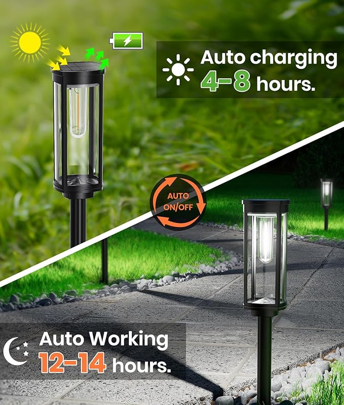 NEWMESSI 4 Pack Solar Pathway Lights Outdoor, Modern Super Brightness LED Path IP65 Waterproof Garden Lights Solar Powered Landscape Lighting for Outside Yard Garden Driveway Walkway