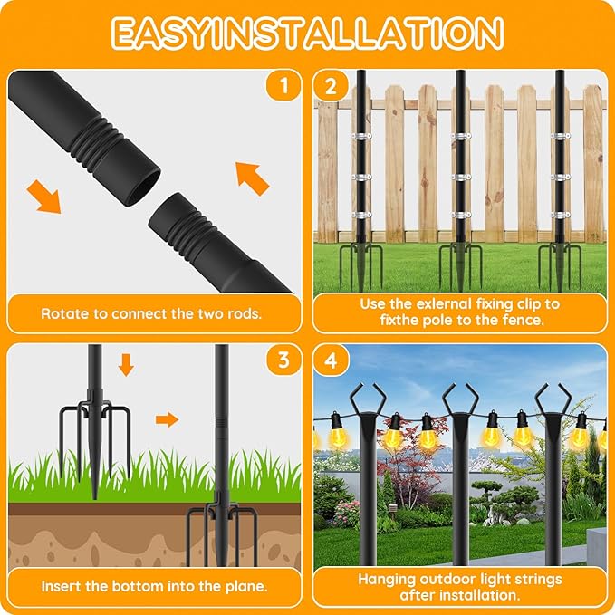 AHRLHR 10 Pack String Light Poles,Poles for Outdoor String lights10 Ft Metal Poles with Fork for Outdoor String Lights,Outdoor Light Poles with Fork,Patio,Deck,Backyard