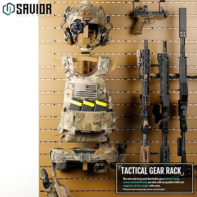 Savior Equipment Wall Rack System H.A.B Attachment Tactical Gear Wall Mount Organizer, Military Helmet Vest Belt Display Rack Plate Carrier Hanger, Heavy-Duty Steel Construction Hold Up to 80 lbs