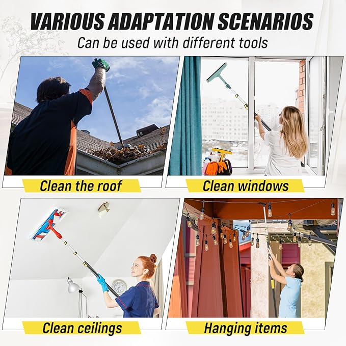 7-24 ft Telescopic Extension Pole with Utility Hook, Multi-Purpose Aluminum Pole for Painting, Dusting and New Year Window Cleaning Christmas Lights Installation Without a Ladder(Yellow)