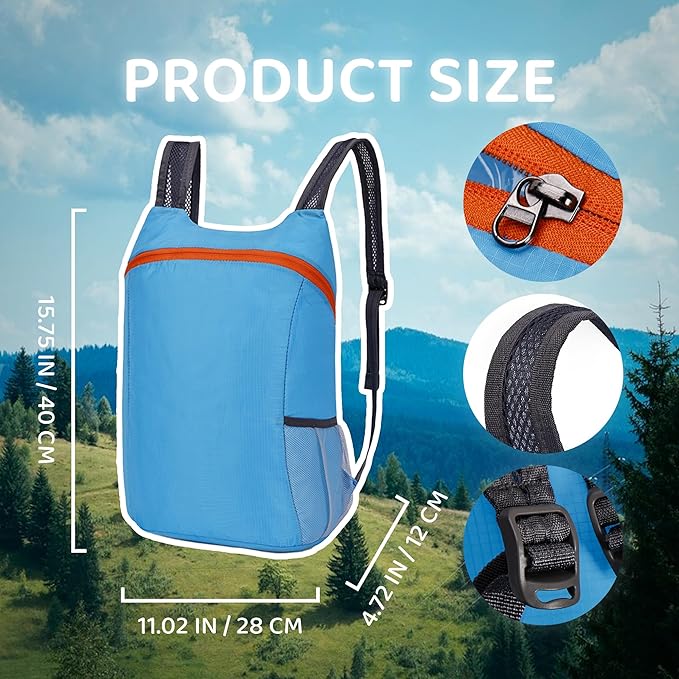 Lightweight and Thin Foldable Backpack, Climbing Bag, Hiking Daypack,20L Waterproof Travel Packable Rucksack (Blue)