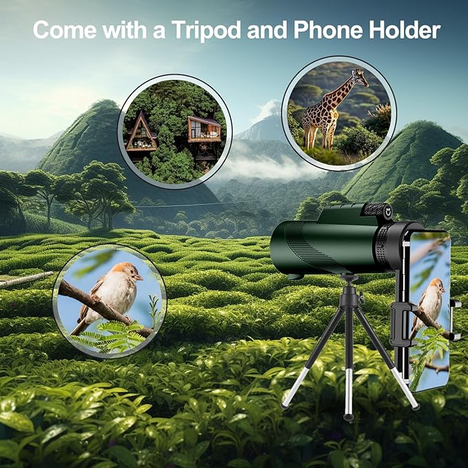 Monocular-Telescope 80x100 High Powered Monoculars High Definition for Adults with Smartphone Adapter for Bird Watching, Hunting Wildlife Bird Watching Travel Camping Hiking (Green)