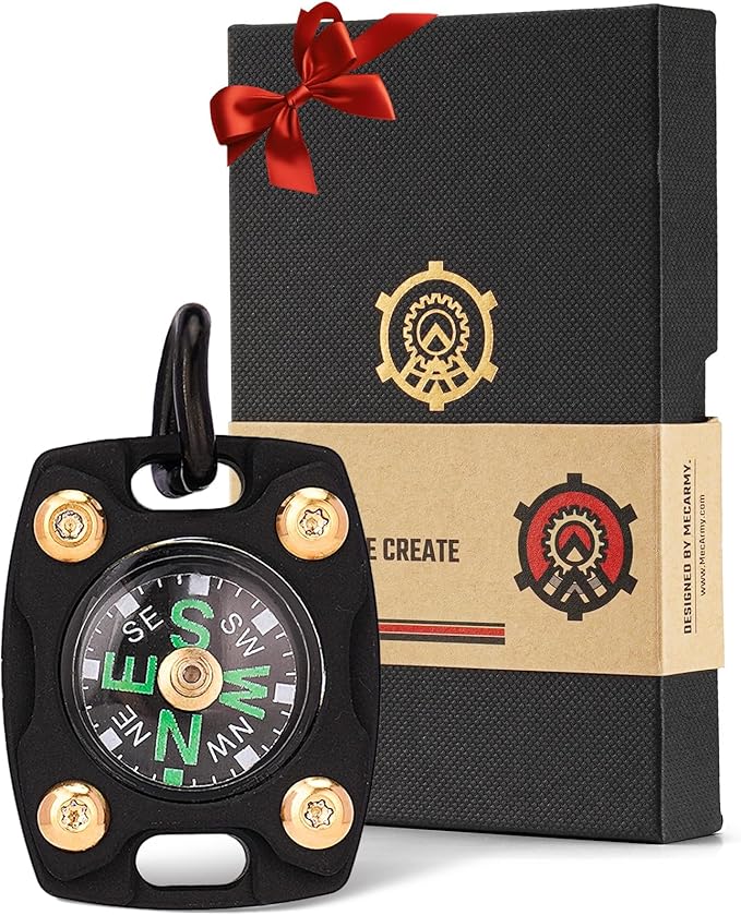 MecArmy Mini Titanium/Brass Compass, Waterproof IPX5 Pocket Compass for Hiking & Survival, Keychain & Necklace Gifts for Men & Women, Ideal Graduation & Outdoor Adventure Present