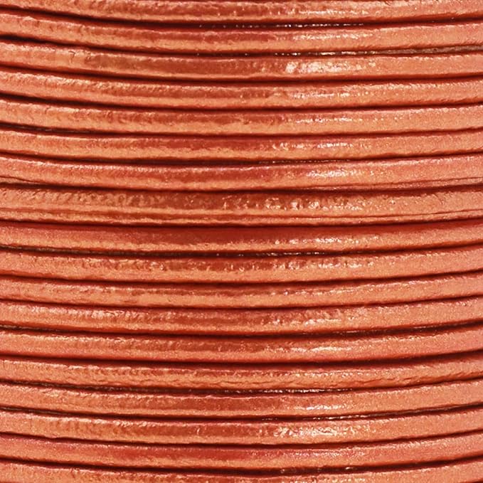 Mandala Crafts Round Genuine Copper Leather Cord for Jewelry Making – 2mm Cowhide Leather Rope String Lace for Kumihimo – 20 Yards Cowhide Craft Cording Spool