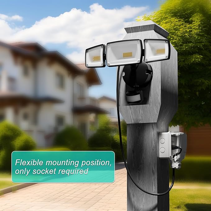 USTELLAR 55W Plug in Flood Light Outdoor, 5500lm Motion Sensor Outdoor Lights with Remote Control, Dusk to Dawn Security Light, IP65 Waterproof, 5000K Daylight Wall Mounted for Garage, Yard, 1 Pack