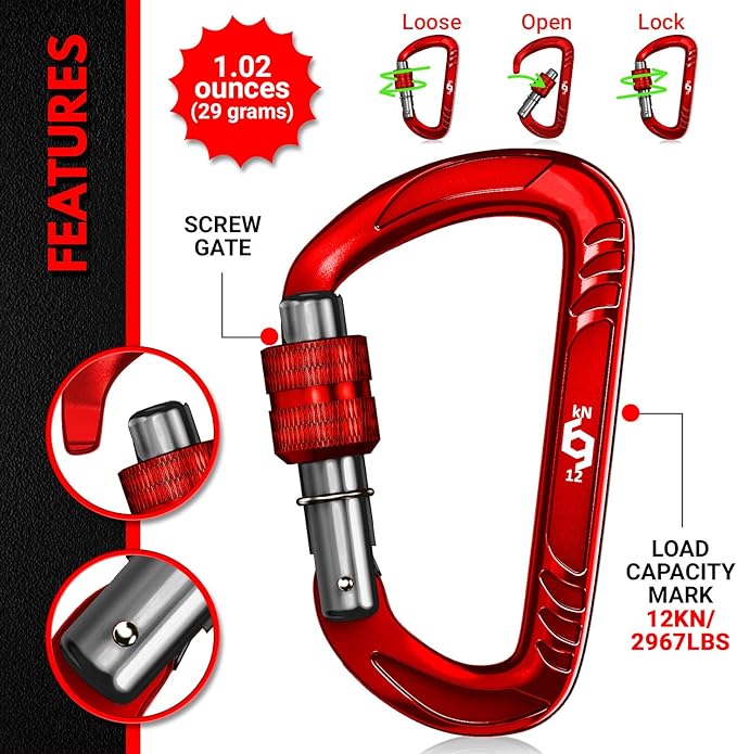 Rhino Produxs 12kN (2697 lbs) Heavy Duty Carabiner Clips, for Securing Pets, Outdoor, Camping, Hiking, Hammock, Dog Leash Harness, Keychains
