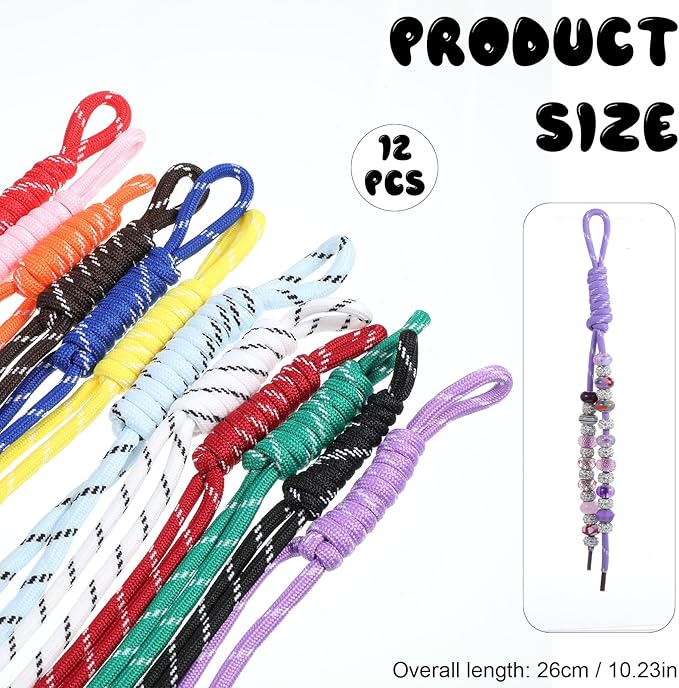 12 PCS Paracord Keychain Bag Charms, Colorful Paracord Rope Keychain Braided Keychains Charms Handwoven Nylon Rope Keychains Knot Lanyard Keyring for Purse Backpack Handbag Decoration Accessories