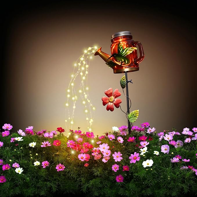 SRNPMIU Solar Watering Can Light, Yard Outdoor Decor Lights, IP65 Waterproof, Hanging Hummingbird Garden Light, Outside Garden Flower Bed Decor, Women Gift, Birthday Gifts
