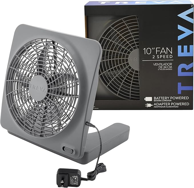 O2COOL Treva 10-Inch Portable Desktop Air Circulation Battery Fan, 2 Speed, Compact Folding & Tilt Design, with AC Adapter (Graphite)