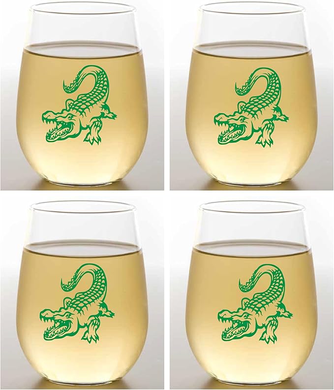 Set of 4 Shatterproof Designer 16 oz Plastic Wine Glasses MADE in the USA (LATER GATOR)