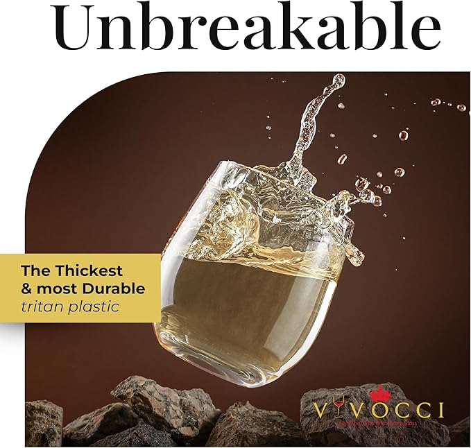 Vivocci Unbreakable Plastic Stemless Wine Glasses 12. 5 oz | 100% Tritan Heavy Base | Shatterproof Glassware | Ideal For Cocktails & Scotch | Perfect For Homes & Bars | Dishwasher Safe | Set of 6