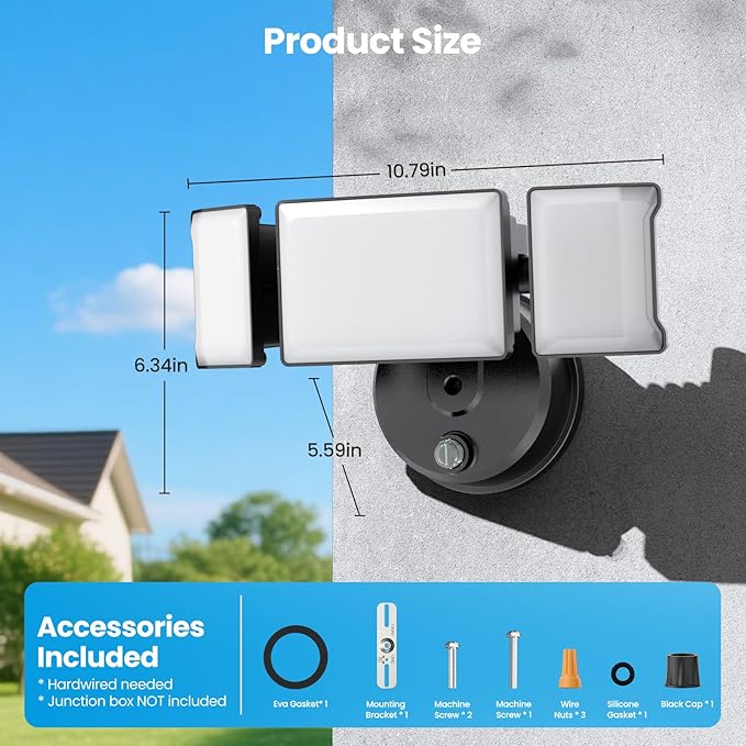 Olafus 80W Flood Lights Dusk to Dawn Outdoor Lighting, IP65 Waterproof LED Security Light with Photocell, 8000LM Dusk Dawn Outside Light, 6500K Black Exterior Floodlight for Yard, Garden, Porch
