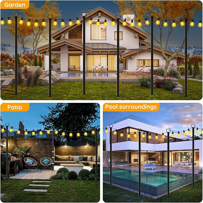 AHRLHR 7 Pack String Light Poles,Poles for Outdoor String lights10 Ft Metal Poles with Fork for Outdoor String Lights,Outdoor Light Poles with Fork,Patio,Deck,Backyard