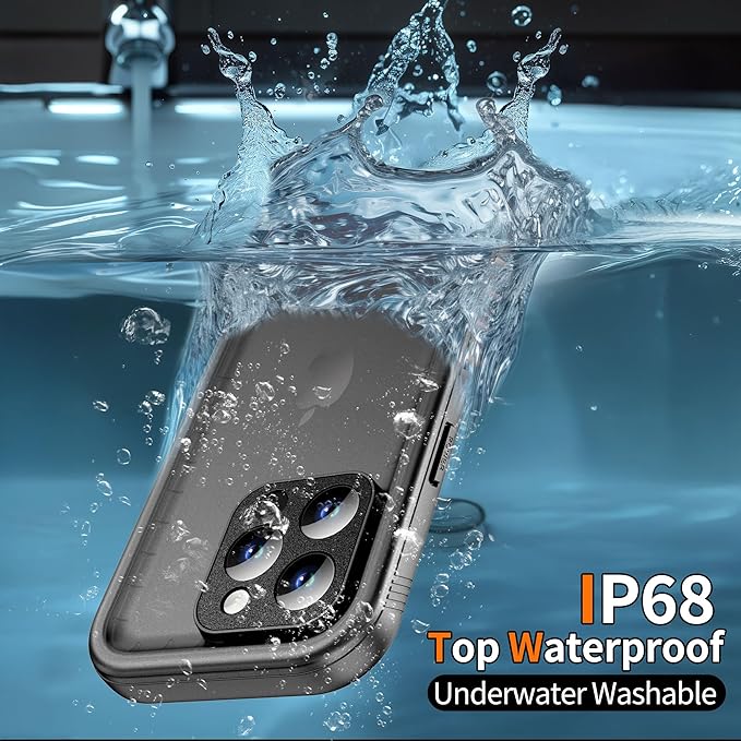 Cozycase for iPhone 15 Pro Waterproof Shockproof Dustproof Case - Heavy Duty/360 Full Body/Military Grade/Protective/Rugged 【8FT Drop Proof】 Built in Screen/Camera Protector with Lanyard Black
