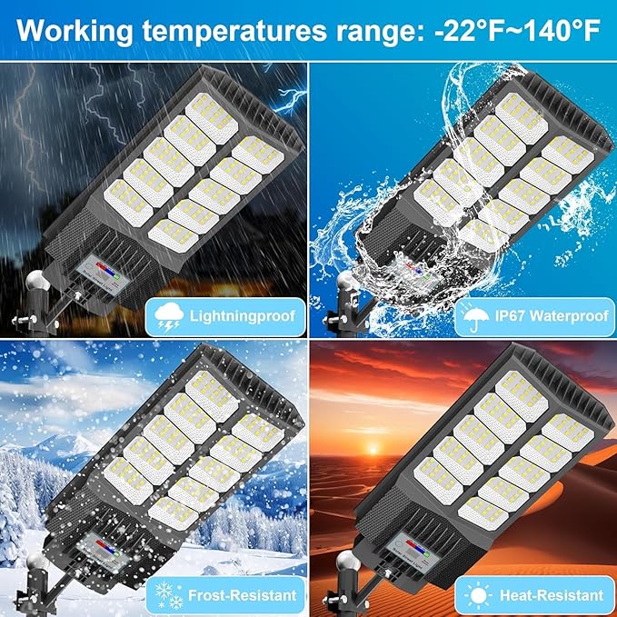 Solar Street Lights Outdoor Waterproof Dusk to Down with Motion Sensor, 6500W Outdoor Solar Flood Light for Parking Lot, LED Security Street Lights Solar Powered for Yard Garden & Walkway