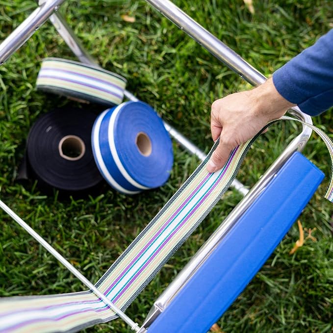 Lawn Chair USA Replacement Lawn Chair Webbing - Webbing for Lawn Chairs, Beach and Camping. UV-Resistant Webbing Strap Made with Durable Polypropylene (2 1/4" x 150', Sea Island Blue)
