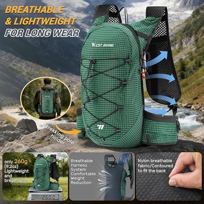 Lightweight Hydration Backpack with 2L Water Bladder Running Hydration Vest Backpack Specialized Hydration Pack for Cycling, Hiking, and Mountaineering