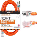 Iron Forge Cable Lighted Outdoor Extension Cord 10 Ft - 10 Gauge Heavy Duty Extension Cord, 15 AMP, 10/3 Orange Power Cable SJTW Weatherproof 3 Prong