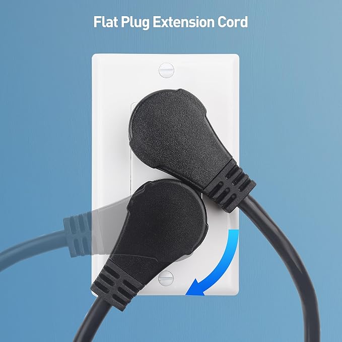 [ETL Listed] Cable Matters 2-Pack 16 AWG 360° Rotating Flat Plug Extension Cord - 10ft, 13A/1625W, Low Profile 3 Prong Power Extension Cords, NEMA 5-15P to NEMA 5-15R, Black