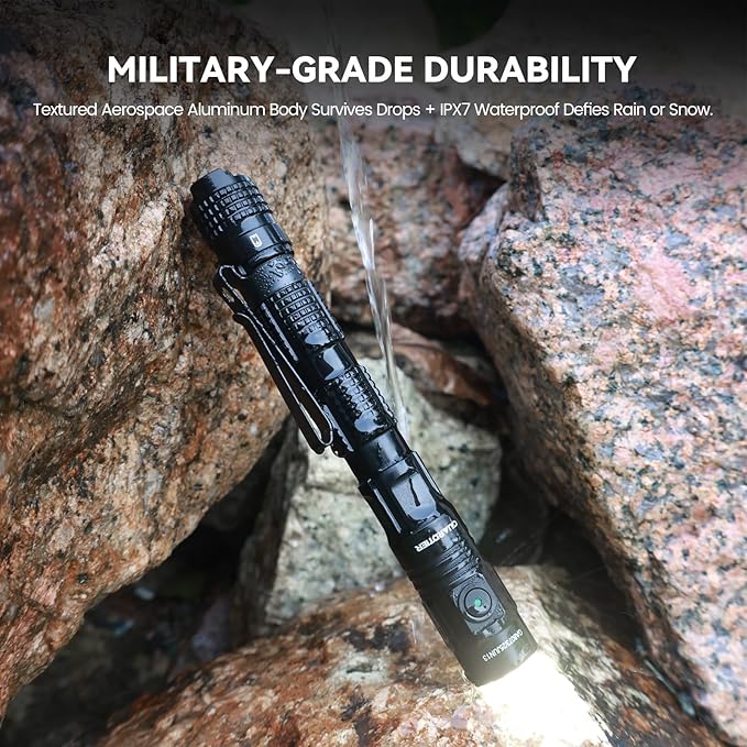 Guardtier ML70 Rechargeable Flashlight for Outdoor Working Camping/Emergencies/Outdoor Activities, Aluminum LED Tactical Penlight, USB-C/2AA, Tail Switch, 1500 Lumens, 5 Modes - Black, 6.1 in