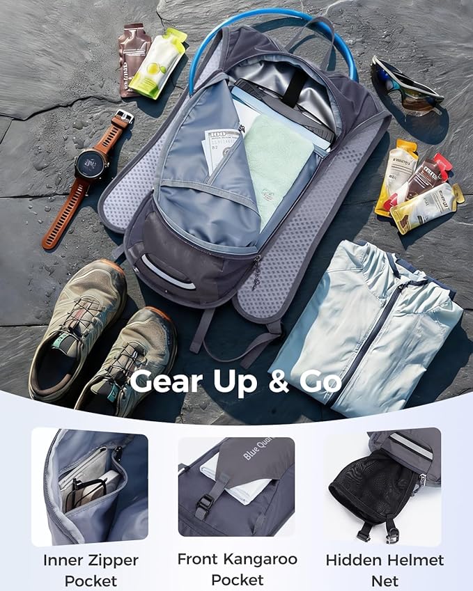 Blue Quartz Hydration Backpack with 2L Water Bladder, Hiking Water Pack with Insulated Compartment for Women Men, Lightweight Running Hydration Vest with Phone Pocket for Cycling, Biking