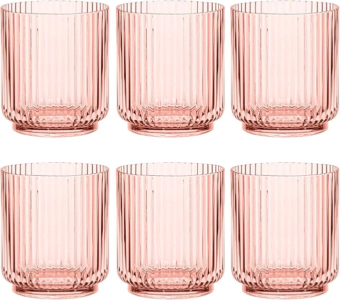 Abode Homewares Mesa 15 oz Durable Acrylic Double Old Fashioned Glasses, Shatter-Resistant and Dishwasher-Safe Drinkware for Outdoor/Indoor Use, Ideal for Scotch, Bourbon, Cocktails - Pink - Set of 6