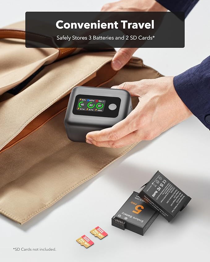 2100mAh Battery and Charger for DJI Osmo 360 / Action 5 Pro/Action 6, Color LCD Intelligent Two Way Charger Hub Triple Slot 27W PD Fast Charging Case for Osmo 360 Action 5 Pro 6 4 3 Accessory