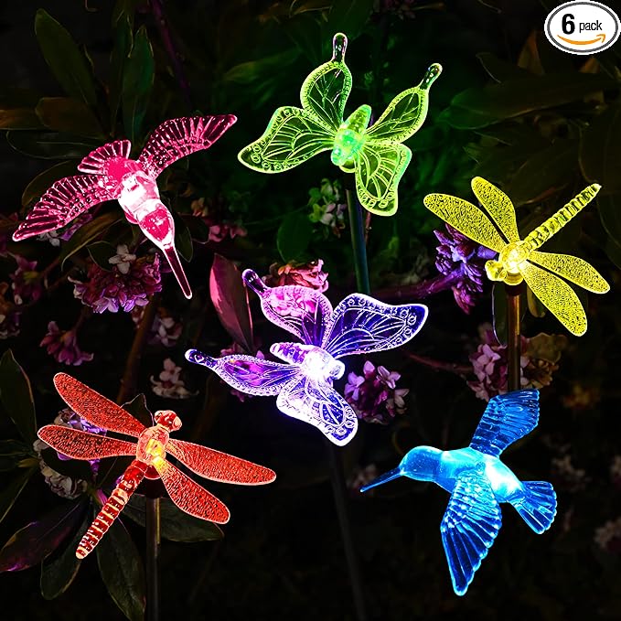 SOLPEX Solar Garden Lights, 6 Pack Solar Butterfly Lights Outdoor Decorations, Multi-Color Changing LED Light Stakes, Yard for Garden, Patio & Lawn, Bird