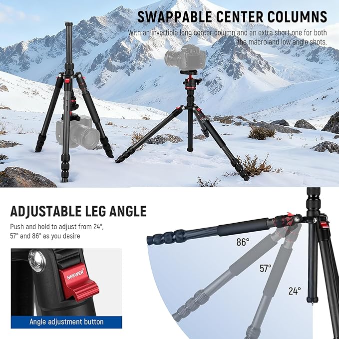 NEEWER Basics Carbon Fiber Travel Tripod Monopod, 64" Compact Lightweight Portable Camera Cell Phone Holder Stand Compatible with iPhone Video Recording, Arca Type Ball Head, Max Load 13.2 lbs, TP17B