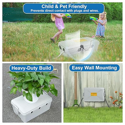 NineLeaf Large Outdoor Electrical Box Waterproof (12.5 x 8.5 x 5 inch), IP54 Weatherproof Extension Cord Cover with 7 Cable Seal Entry, Protect Power Strip, Timer Outlet Plug, Holiday Light,Grey