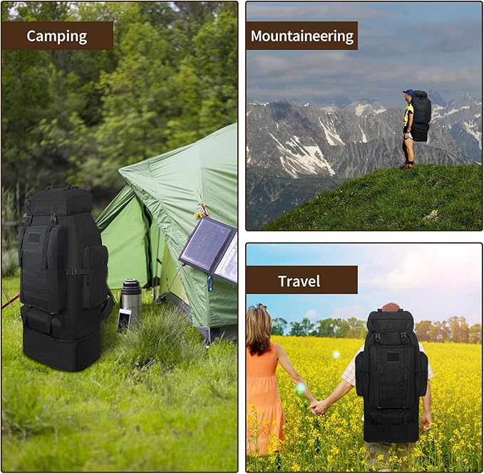 Hiking Backpack, 100L Large Camping Backpack, Expandable Waterproof MOLLE Rucksack, Outdoor Sport Travel Daypack Military Tactical Back pack for Men Women (Black)