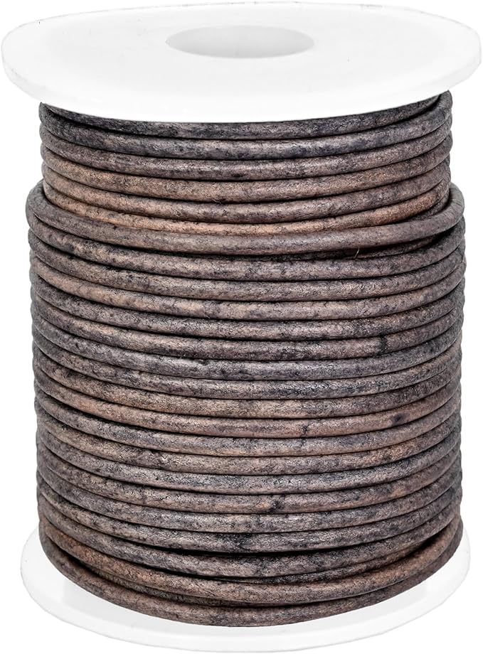 GENIQUE Real/Genuine Round Leather String Cord for Necklace, Bracelets, Jewellery, Braiding (Grey Distressed, 2mm)