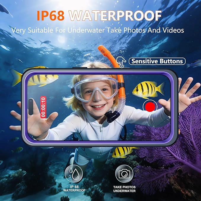 SPIDERCASE for iPhone 17 Pro Case Waterproof, Built-in Lens & Screen Protector, Full Heavy Duty Protection, 12FT Military Shockproof, Dustproof, Anti-Scratched Phone Case,Purple/Clear