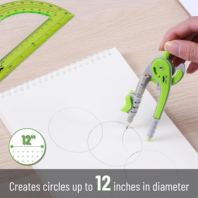 Mr. Pen- Geometry Compass and Protractor Set, 6 Inch Compass, 6 Inch Protractor, Drawing Tool for School, Clear Plastic, Easy Grip, Precision Design for Math, Art, Drafting, Architecture
