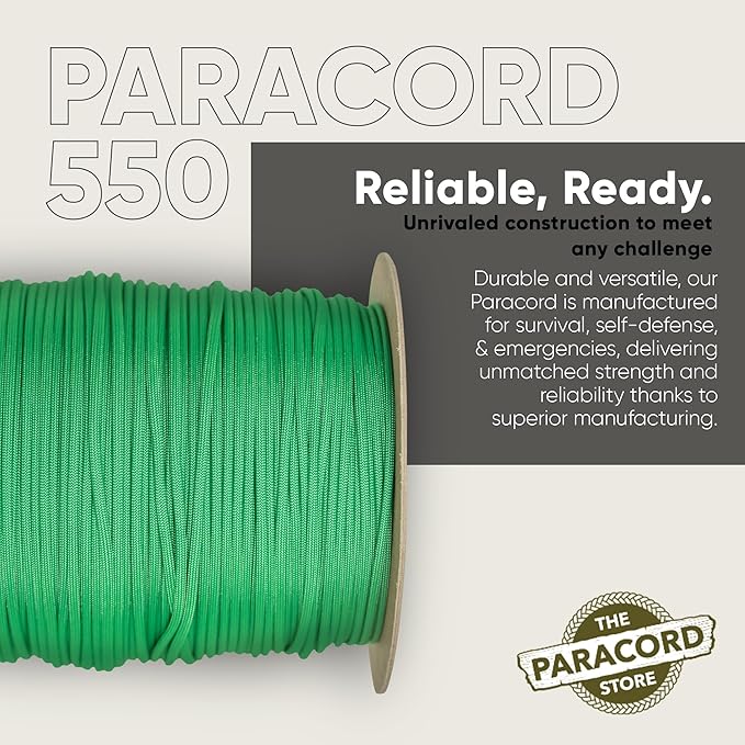 The Paracord Store | Type III 550 Paracord - 250 FT Spool, Mint | Heavy Duty 7 Strand Tactical Paracord - USA Made Nylon Outdoor Parachute Cord for Camping, Fishing & More - Survival Cord