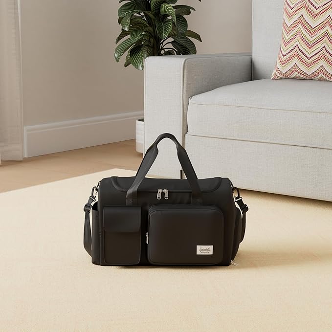 Suruid Sports Gym Duffel Bag with Shoes Compartment and Dry Wet Separated Pocket for Men and Women - Overnight Weekender Training Handbag Yoga Bag - Black