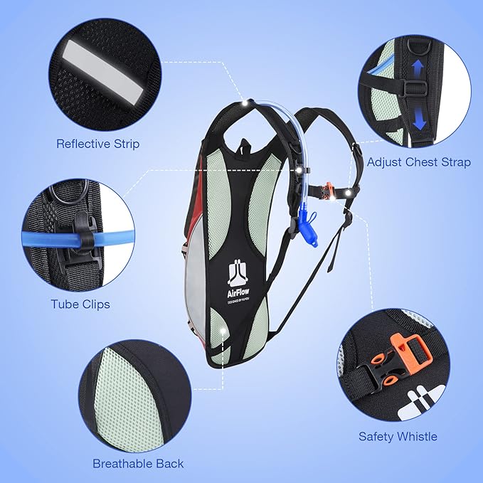 KUYOU Running Hydration Vest - Lightweight Insulated Hydration Backpack with 2L Water Bladder, Adjustable Chest Straps and Reflective Water Backpack for Running Marathon Race Hiking Cycling