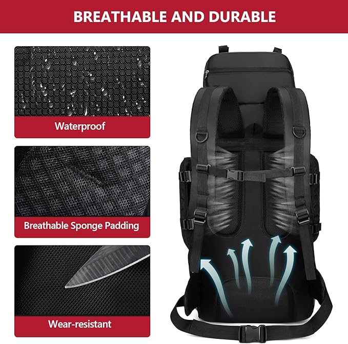 90L Hiking Backpack, Waterproof Camping Bag with Rain Cover, Lightweight Backpacking Back Pack